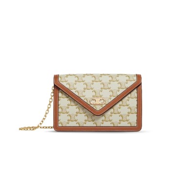 CELINE CHAIN WALLET IN TRIOMPHE CANVAS AND CALFSKIN 10H422DB5.01TA (19.5*13*4cm)